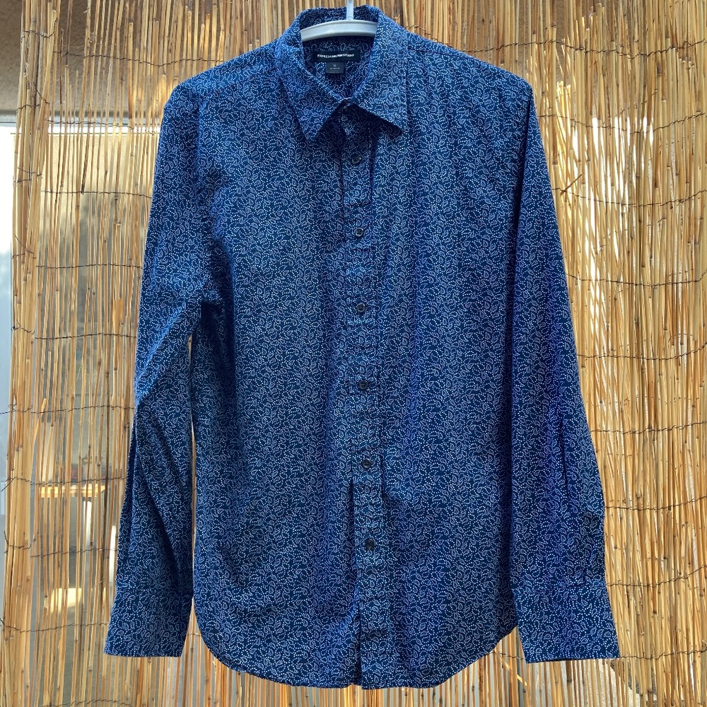 Navy Cotton Button Up Shirt by EXPRESS